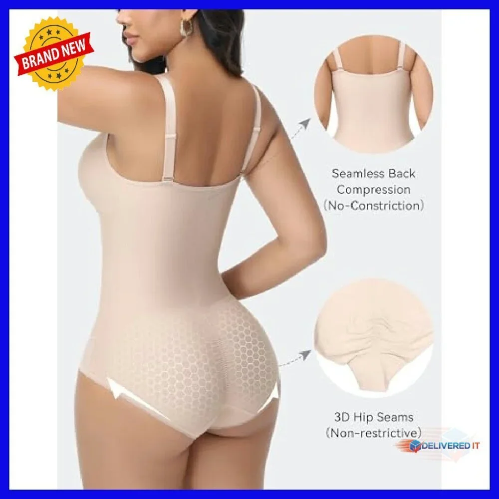 Women's Shapewear Bodysuit Tummy Control V-Neck Mesh Sheer All-Day Wear